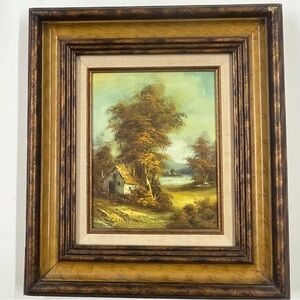 Vintage Clara Inness Path By The Lake Oil Painting Art Framed Landscape Cabin